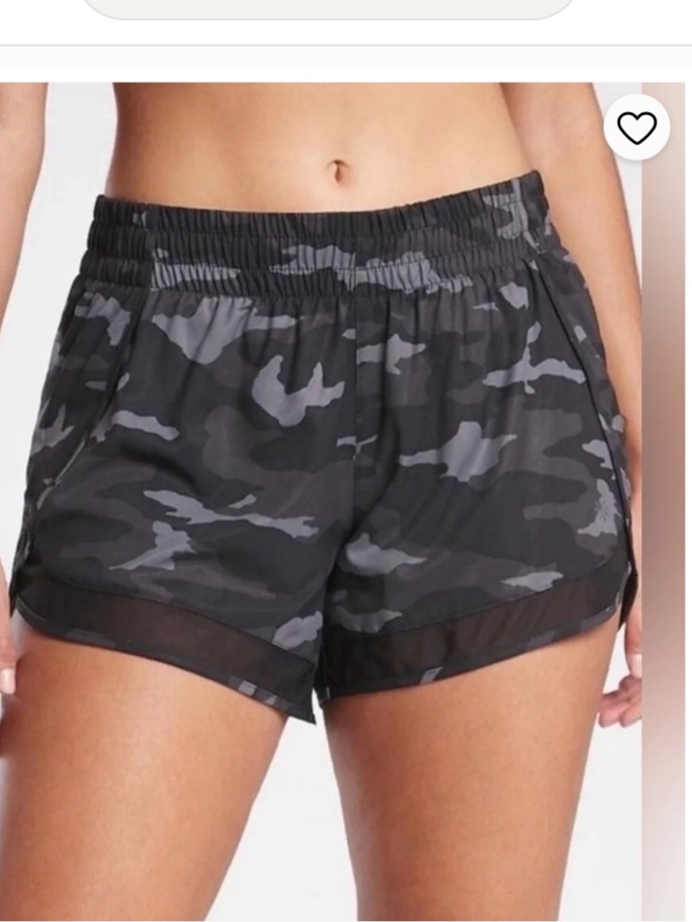 NWOT Athleta sz XS Mesh racer run short  
4” Black and Olive Camo